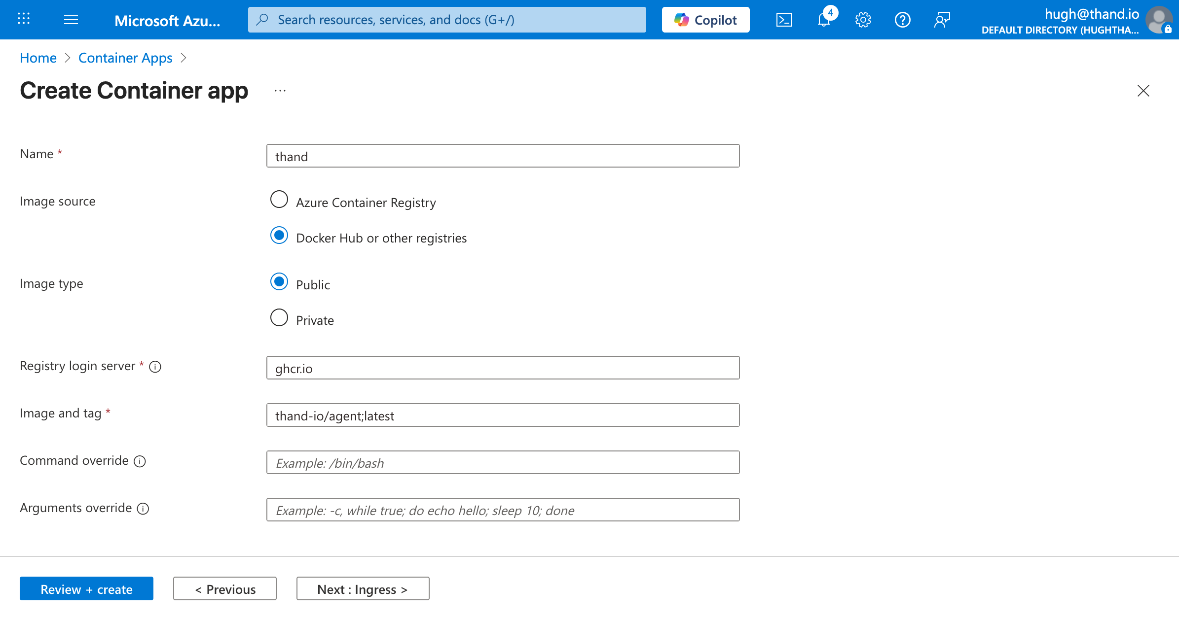 Azure Container Configuration